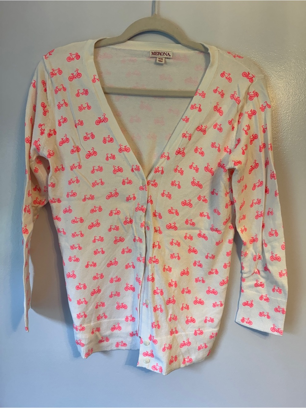 Merona Cream Cardigan with Pink Bicycle Pattern